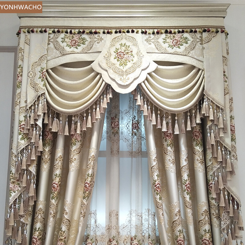 jacquard high precision beige thick cloth blackout curtain valance panel C512