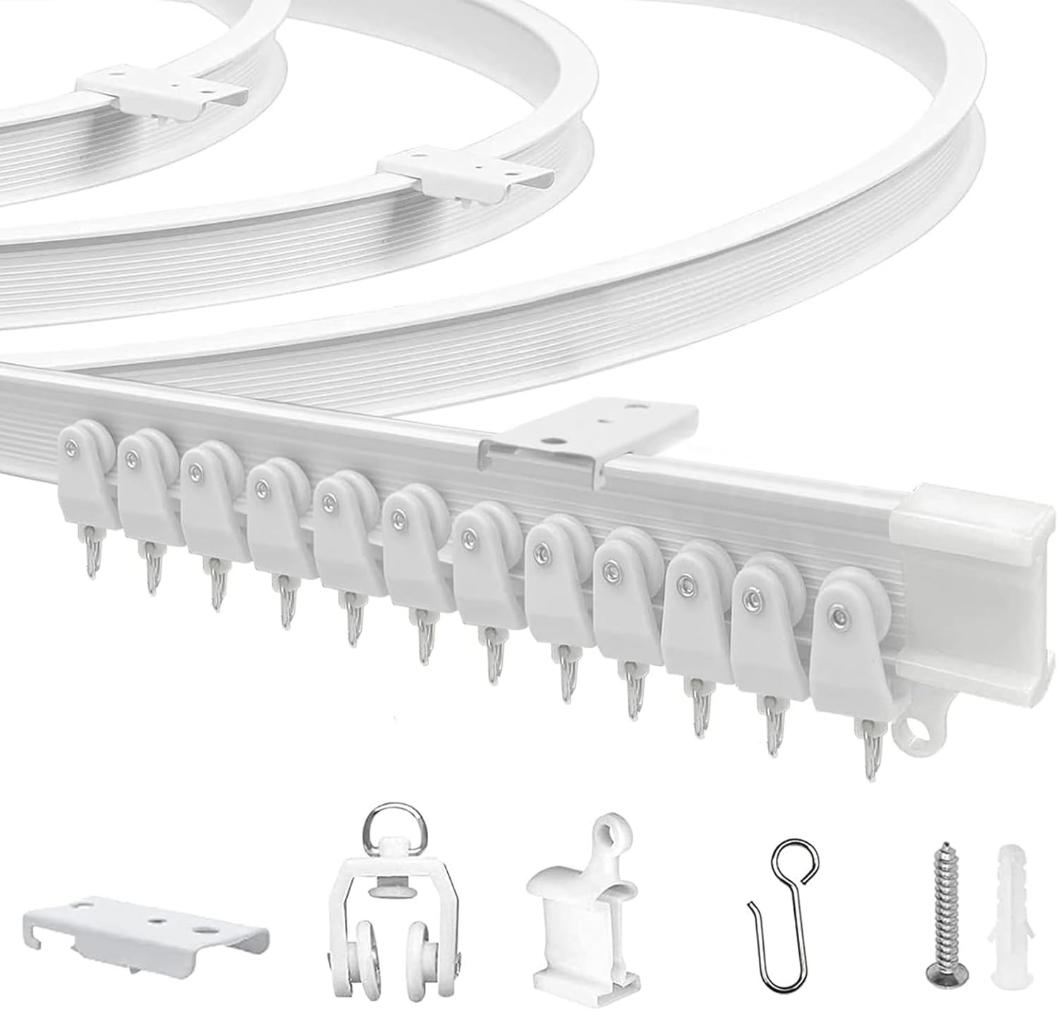 Flexible Bendable Ceiling Curtain Track, 9.8Ft Curved, PVC, Metal, Plastic