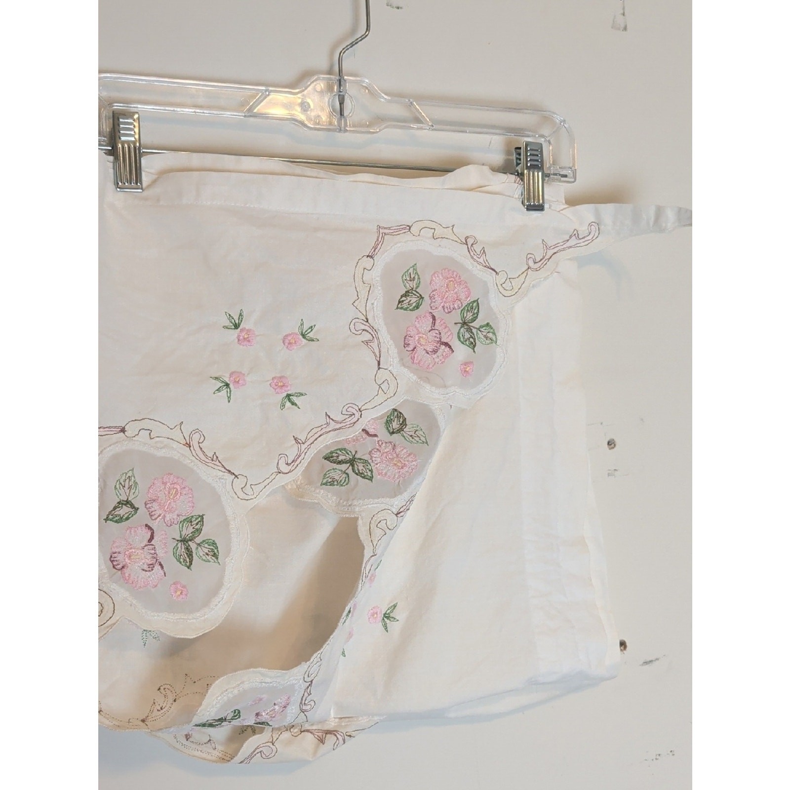 Vintage Cottage Chic Embroidered Valance Pair Romantic Floral Curtain 2 Panels