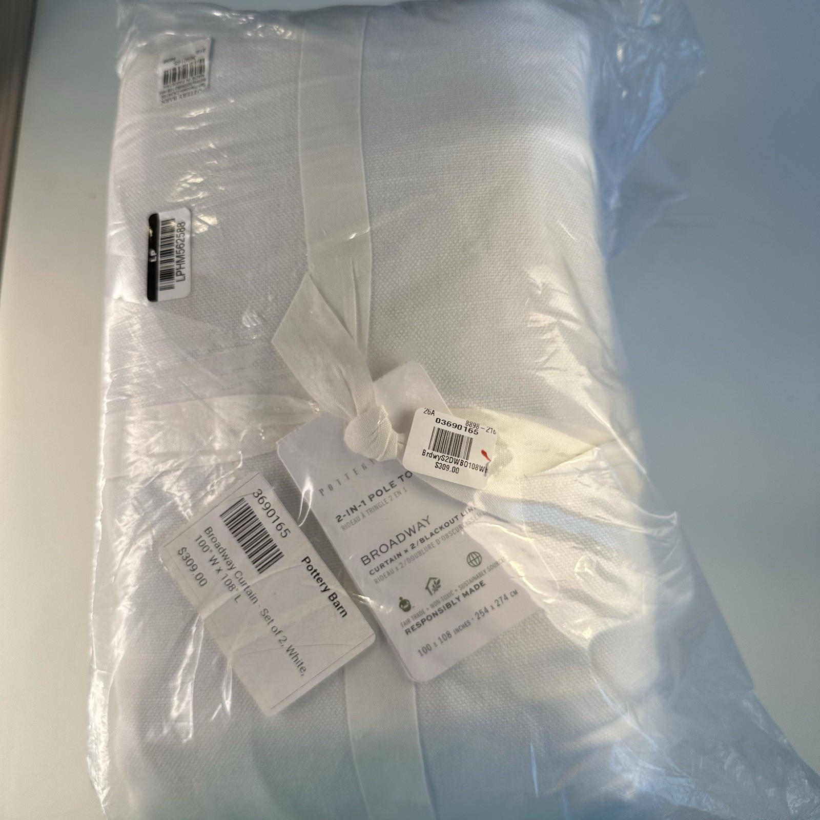 Pottery Barn 100”W X 108”L BLACKOUT Curtains WHITE 2 Panels Savings! NEW