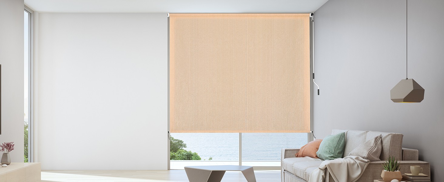 Outdoor Roller Shades 6′ W x 8 L (72″ W x 96″ H), Cordless Patio Shades Roll Up