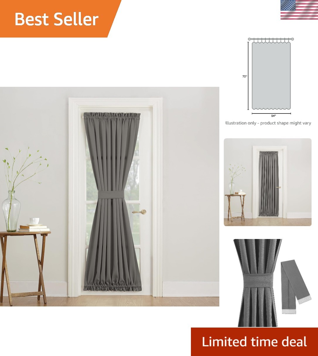 Stylish Light-Filtering Door Curtain in Steel – 54″ x 72″ for All Seasons