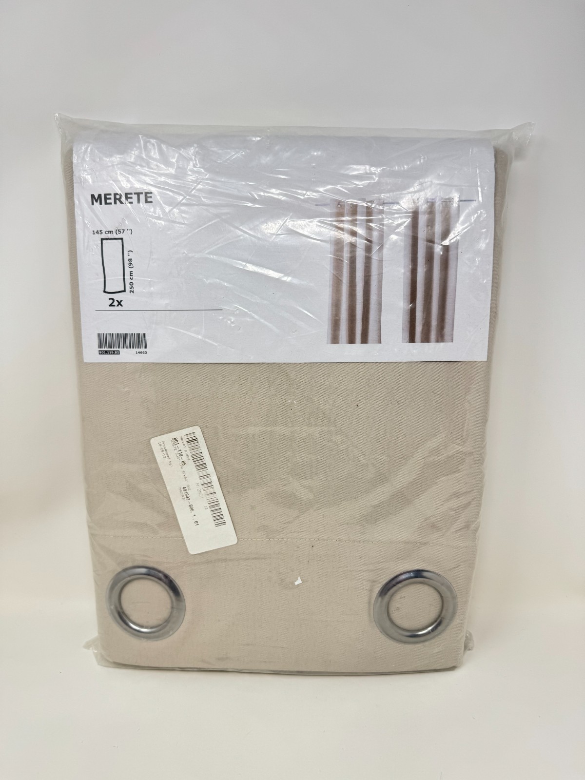 IKEA Merete Beige Curtains 57×98″ Grommets 801.119.85 NEW