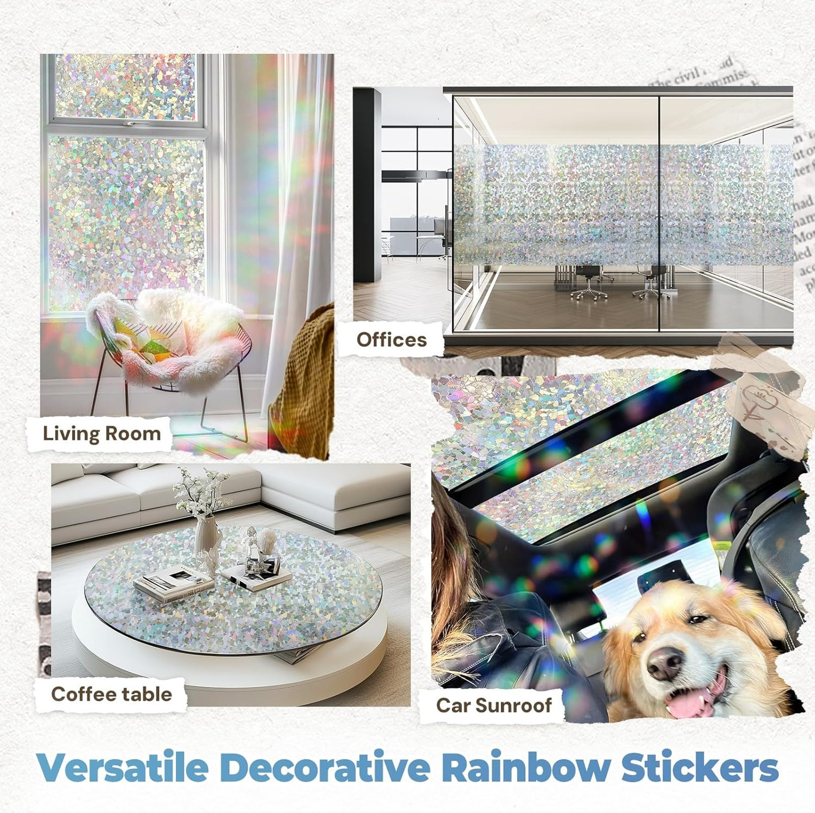 Window Privacy Film Rainbow Decorative Sticker 17.5 x 78.7 inches Static Cling