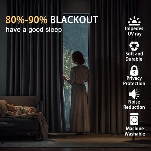 Blackout Curtains with Tiebacks – Thermal 42″W x 63″L (Pack of 2) Navy Blue