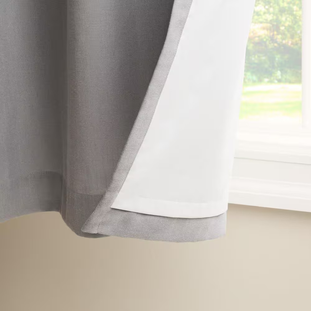 Arlo Solid Linen Texture 50 In. W X 108 In. L Polyester Blackout Grey Curtain (S