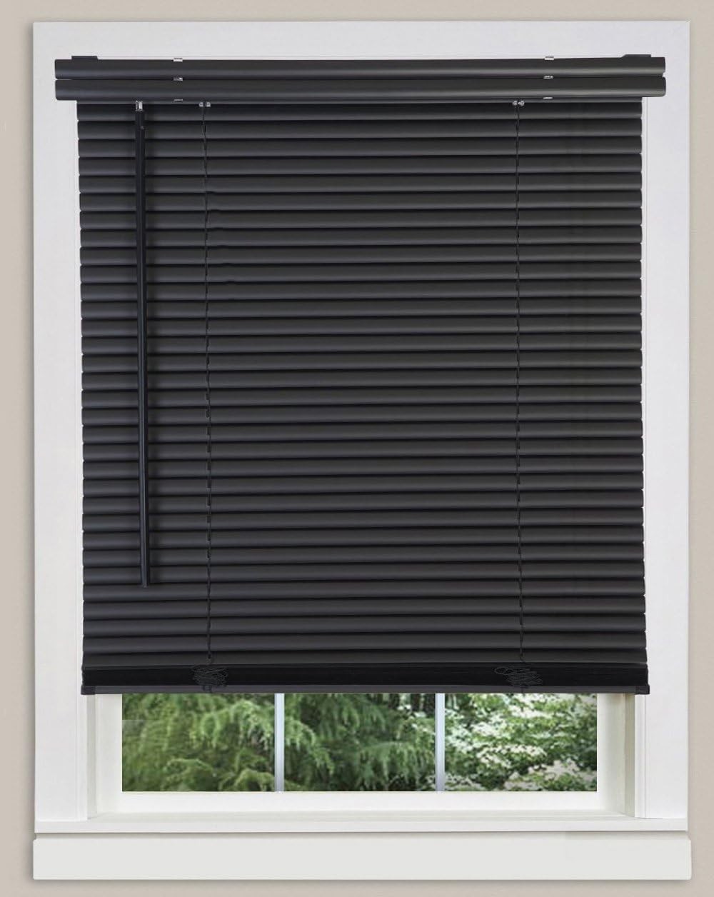 NEW CORDLESS WINDOW MINI BLINDS 1″ SLATS VINYL BLACK WHITE VENETIAN BLINDS