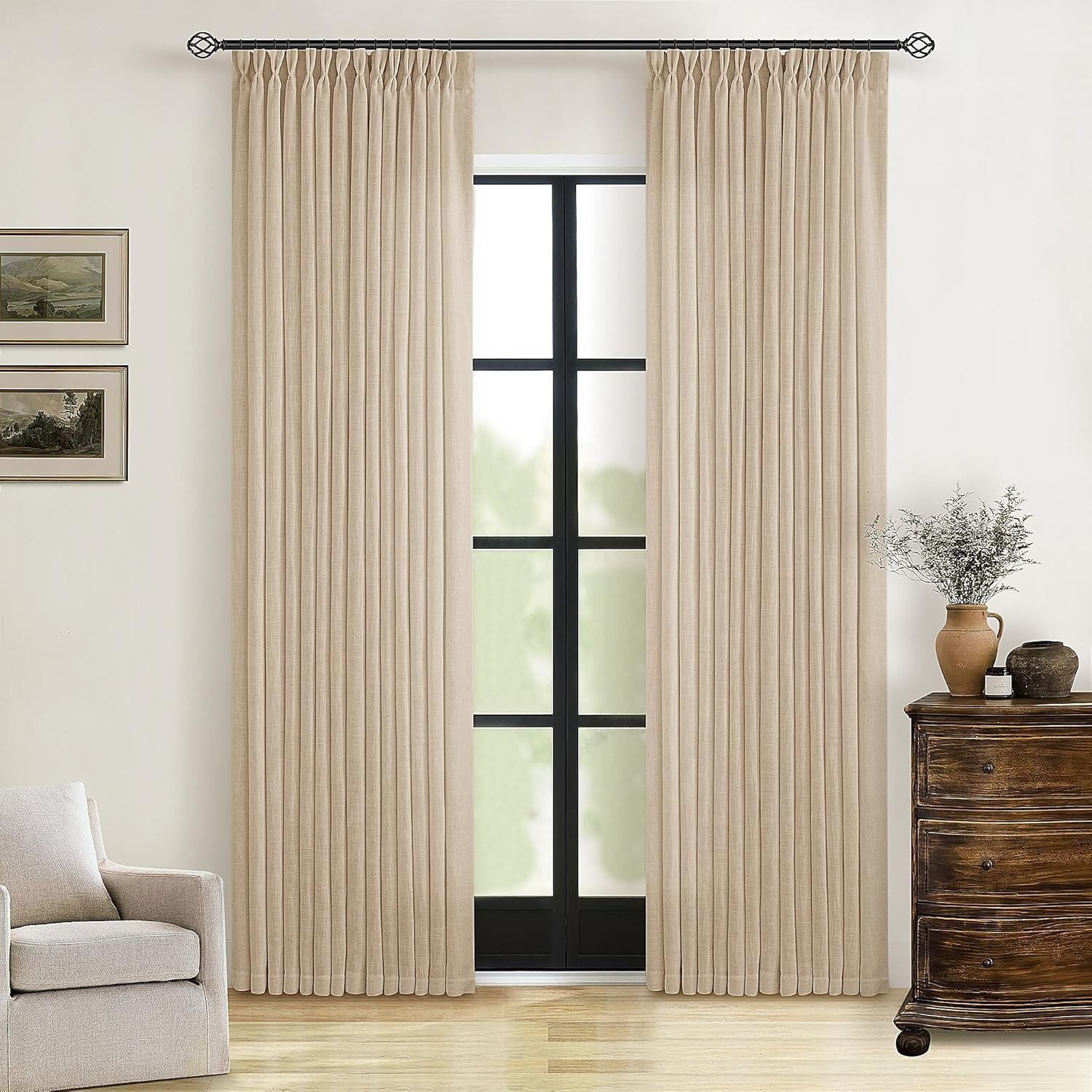 Burlap Beige Semi Sheer Curtains 40 x 80 Inches Long for Living Room 2 Pannels