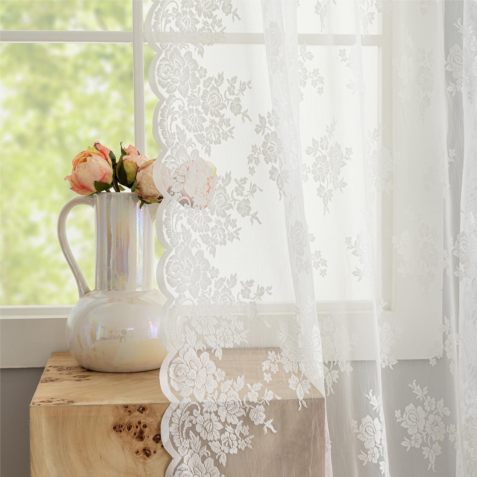 Kotile Ivory Lace Curtains 72 Inches Long 2 42″W x 72″L (Pack of 2),