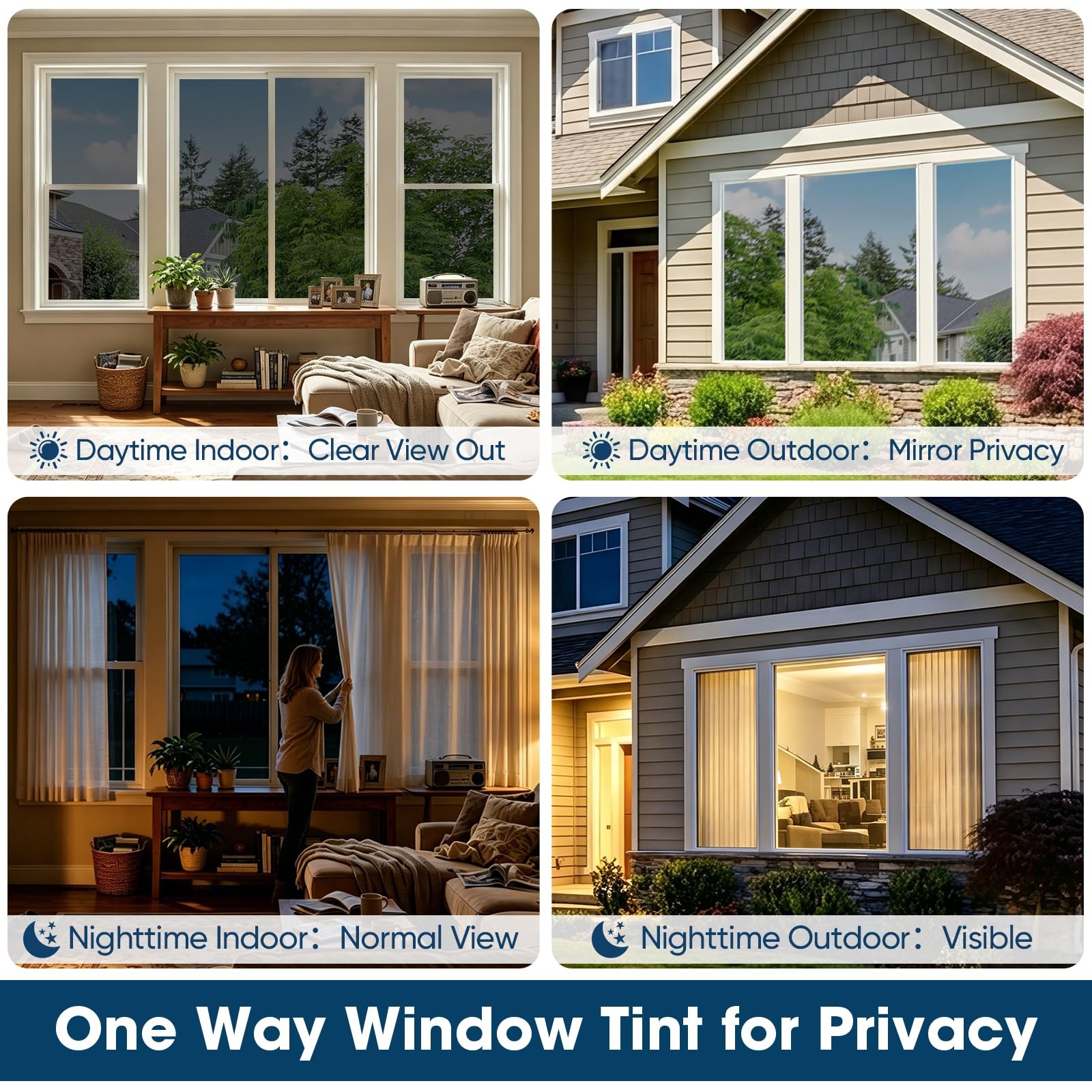 Coavas Window Privacy Film Daytime See Out Not 17.5 x 78.7 Inch, Black Silver