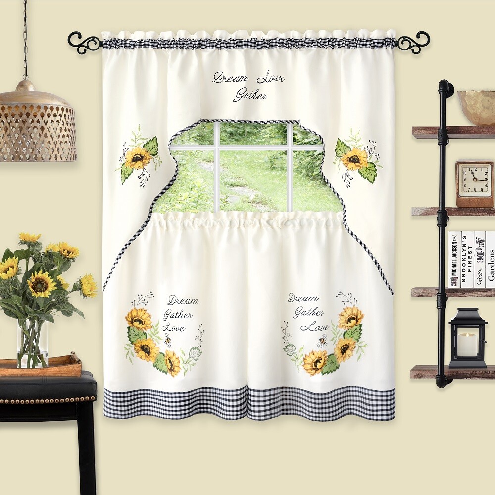 PowerSellerUSA Love Themed Rod Pocket Polyester Tier and Swag Window Curtain Set