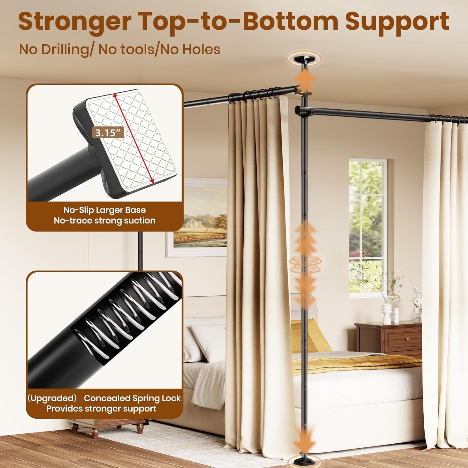Room Divider Curtain Rod Tension No Drilling Adjustable Wall Partition Black
