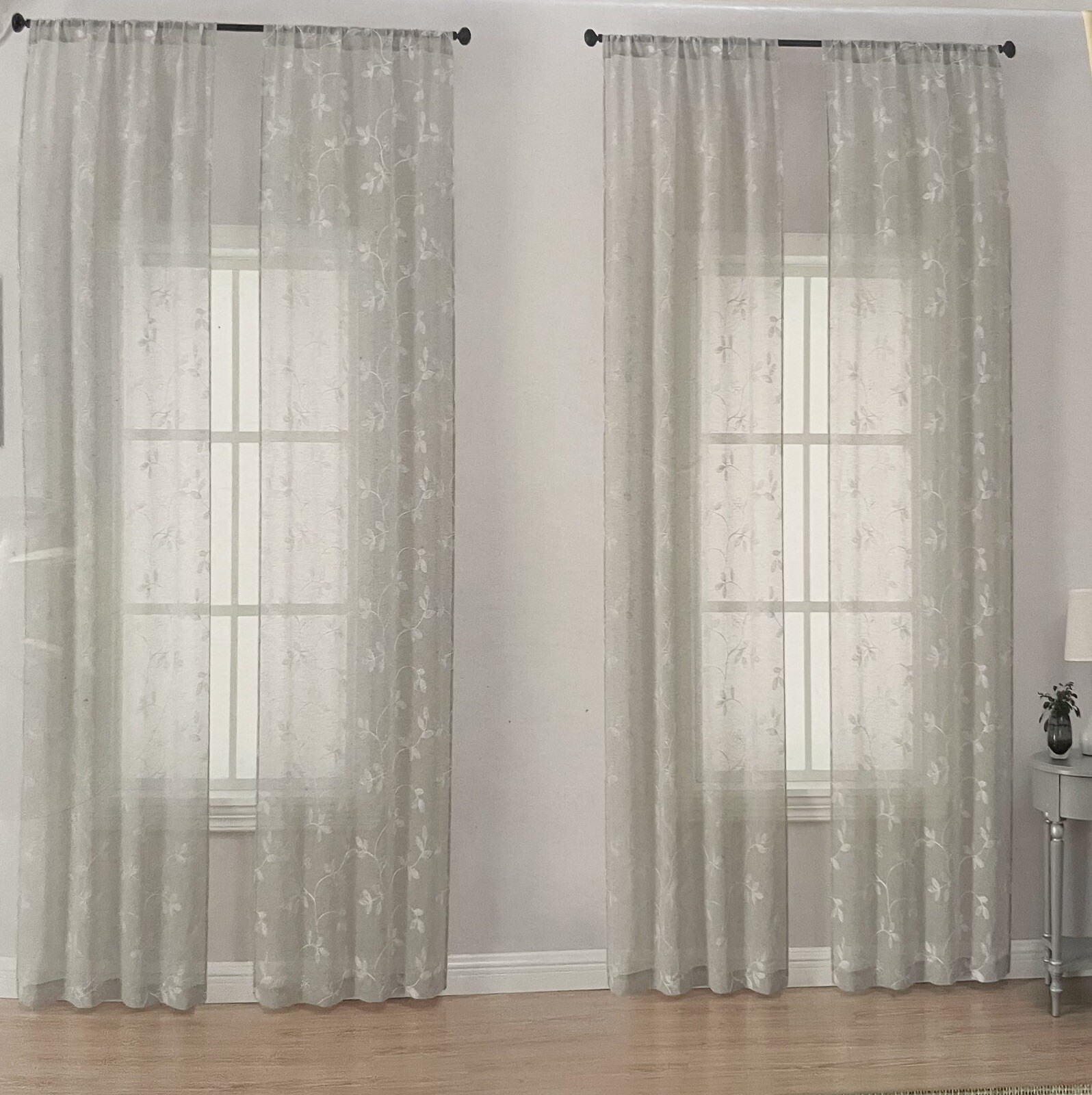 L&R Home Window Curtains 4 Panels 38 x 84 Cream White Embroidered Sheer NEW