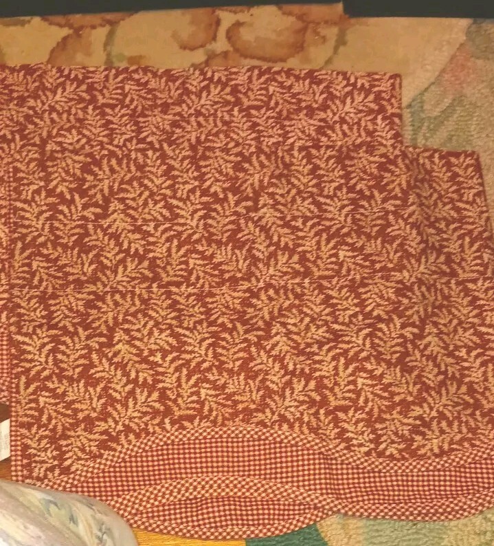 2 WAVERLY Fernwood Red Gingham Fern Toile Scalloped Valance Curtains 76 X 14 VGC
