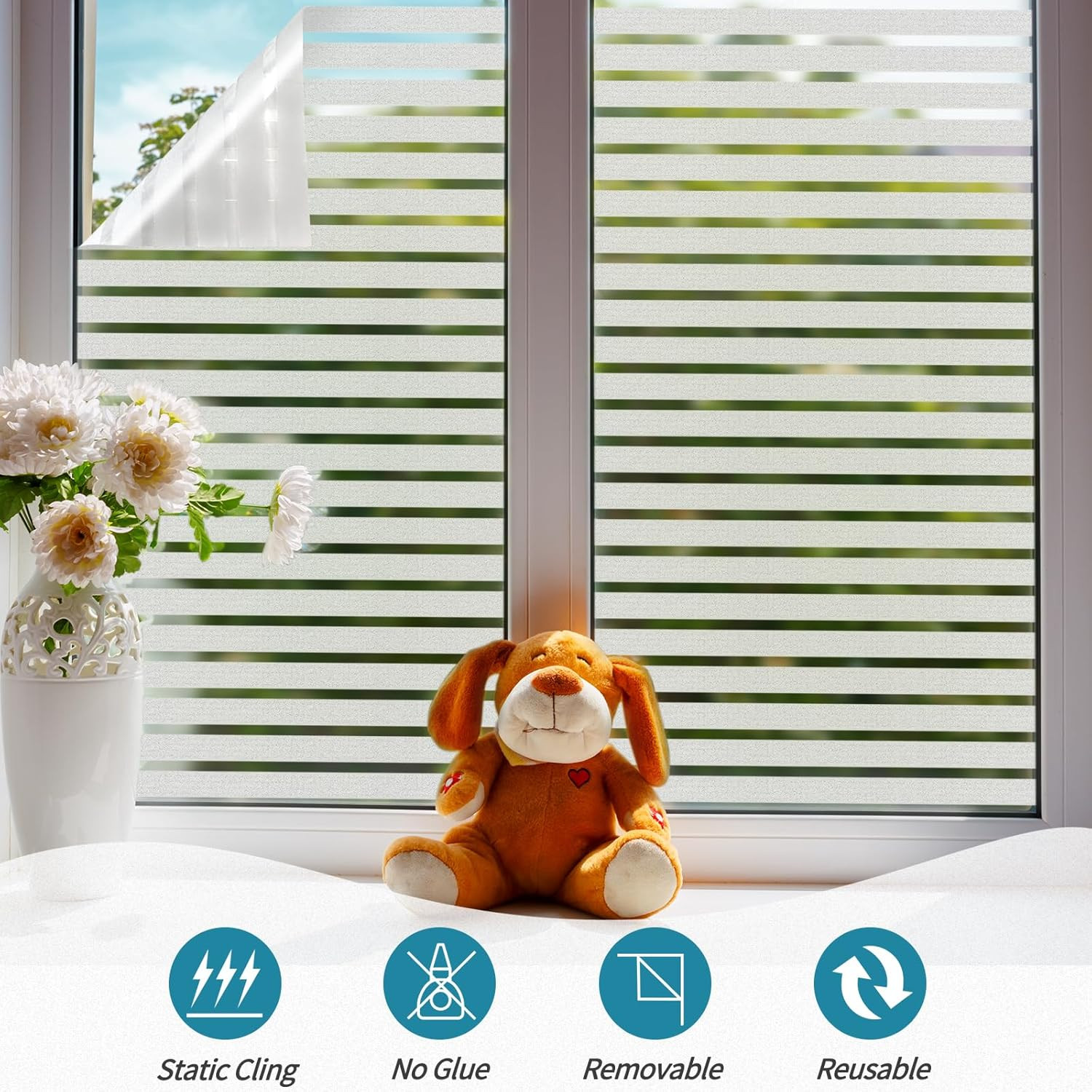 Niviy Frosted Window Film Privacy 17.7" x 78.7", Wide Stripe