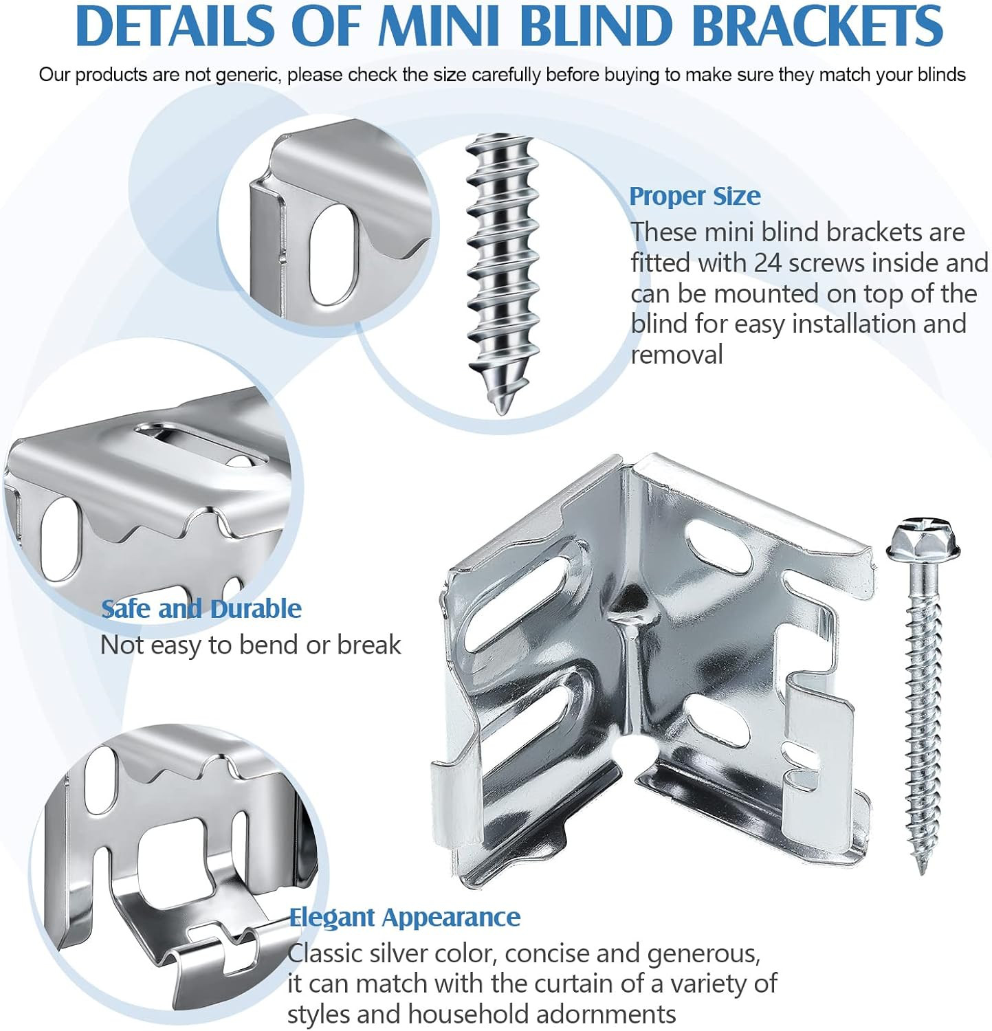 6 Pack Silver Aluminum Mini Window Blind Brackets 1.18″x1.18″ with Screws