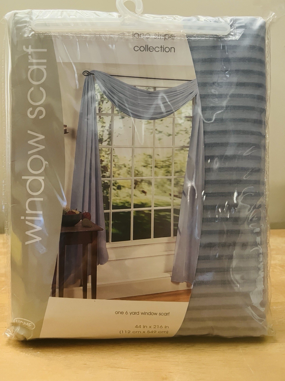 Blue Leno Stripe Window Scarf, 6 Yard. 44” X 216″, New Cotton/Polyester