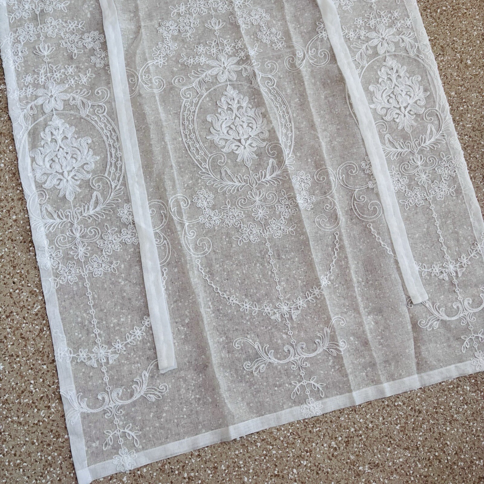 1 pc White Sheer Curtains With Embroidered Flower Pattern 47” L X 31” W E1-773
