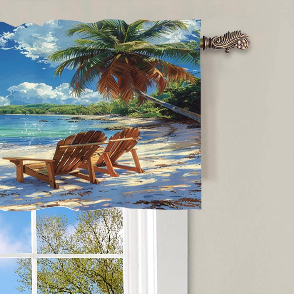 1 Panel Fantasy Sea Beach Chair Valance for Windows, Rod Pocket Nature Ocean …