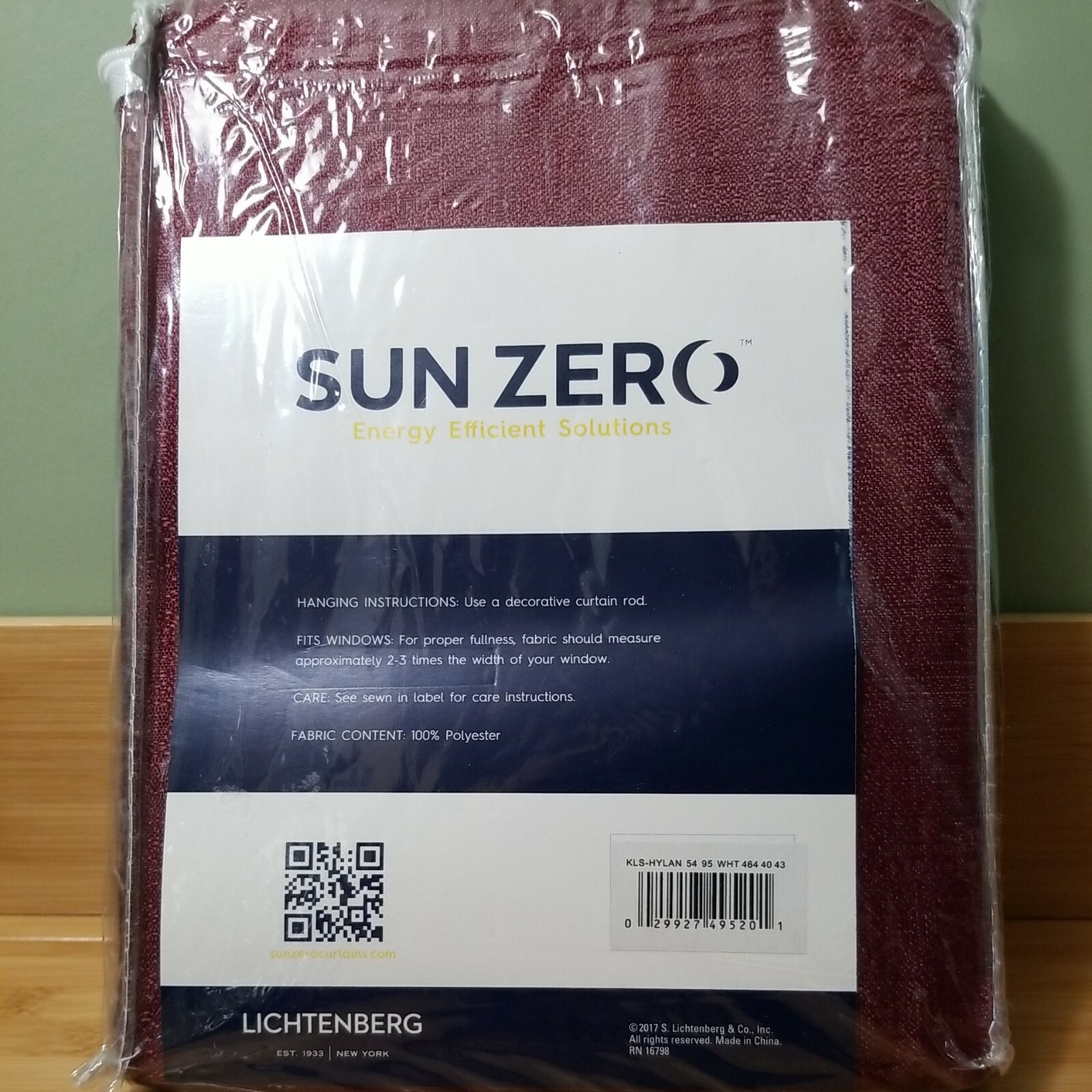 Sun Zero Lightenberg Blackout Curtain 42” X 64” Burgandy *One Panel*