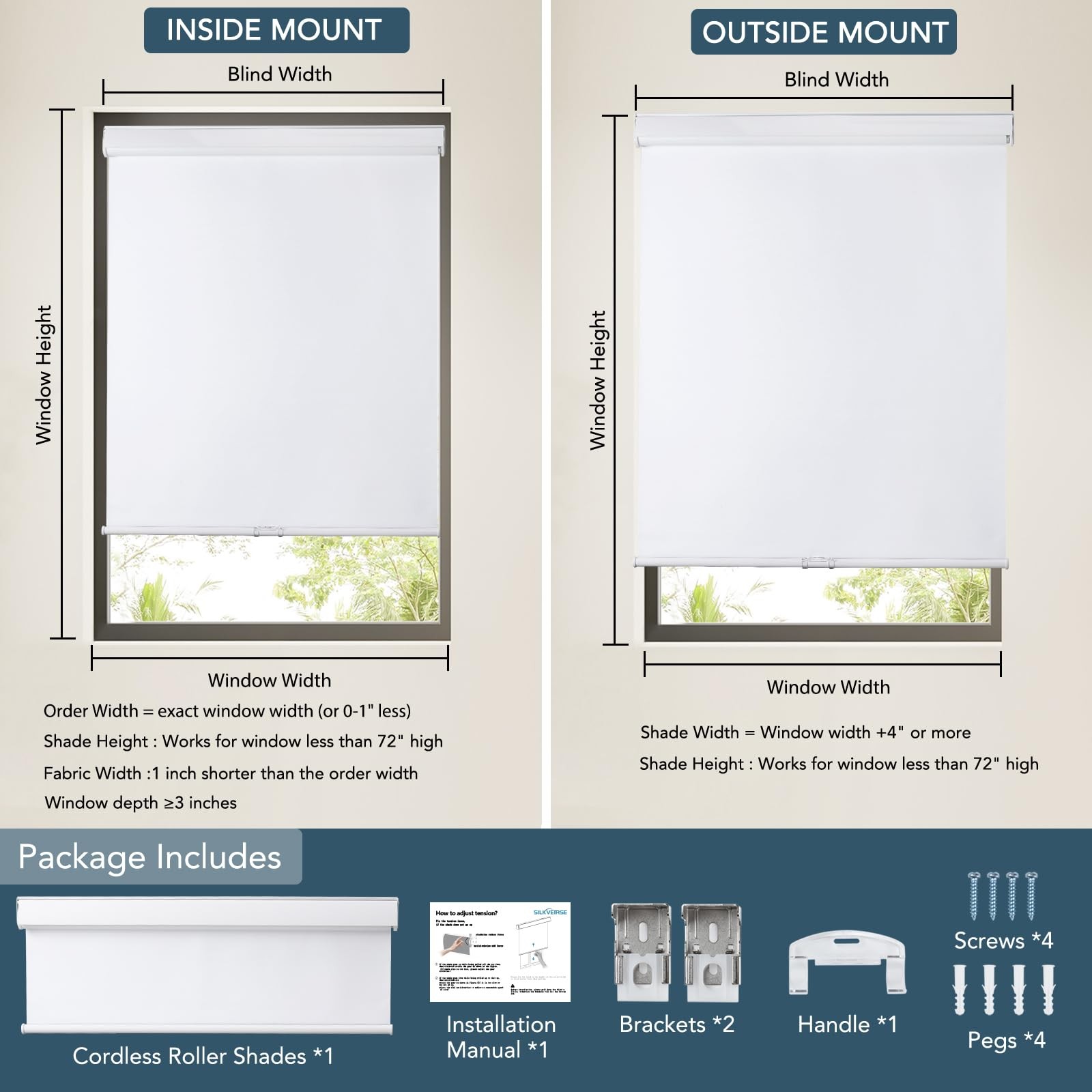 Roller Window Shades Free-Stop Cordless Blackout Blinds, Thermal Insulated Pu…