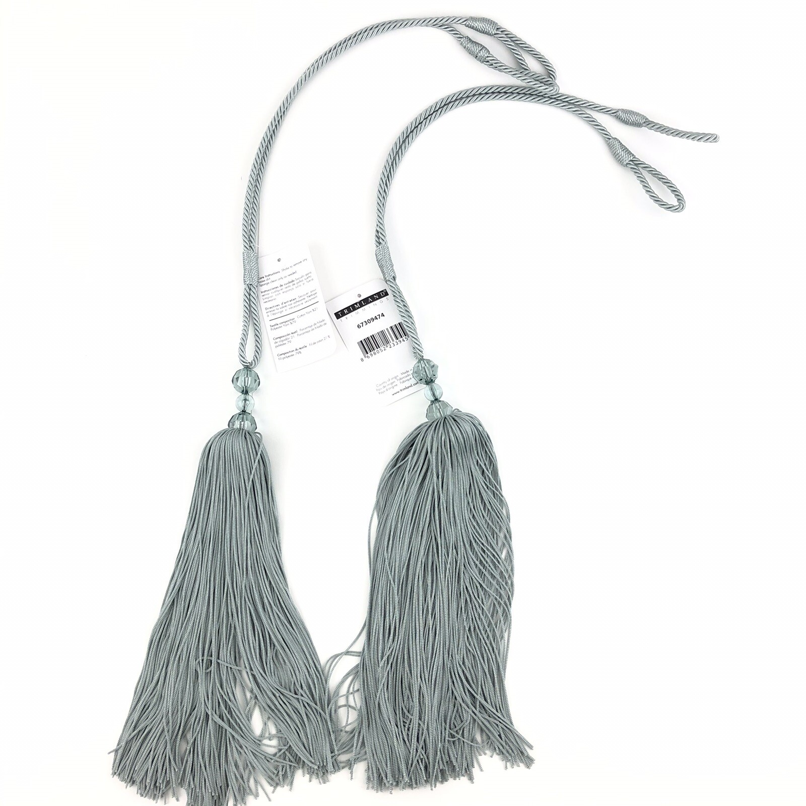 Trimland Trimmings Beaded Curtain Tie Backs Set of 2 Spa Green 10″ Tassels NWT
