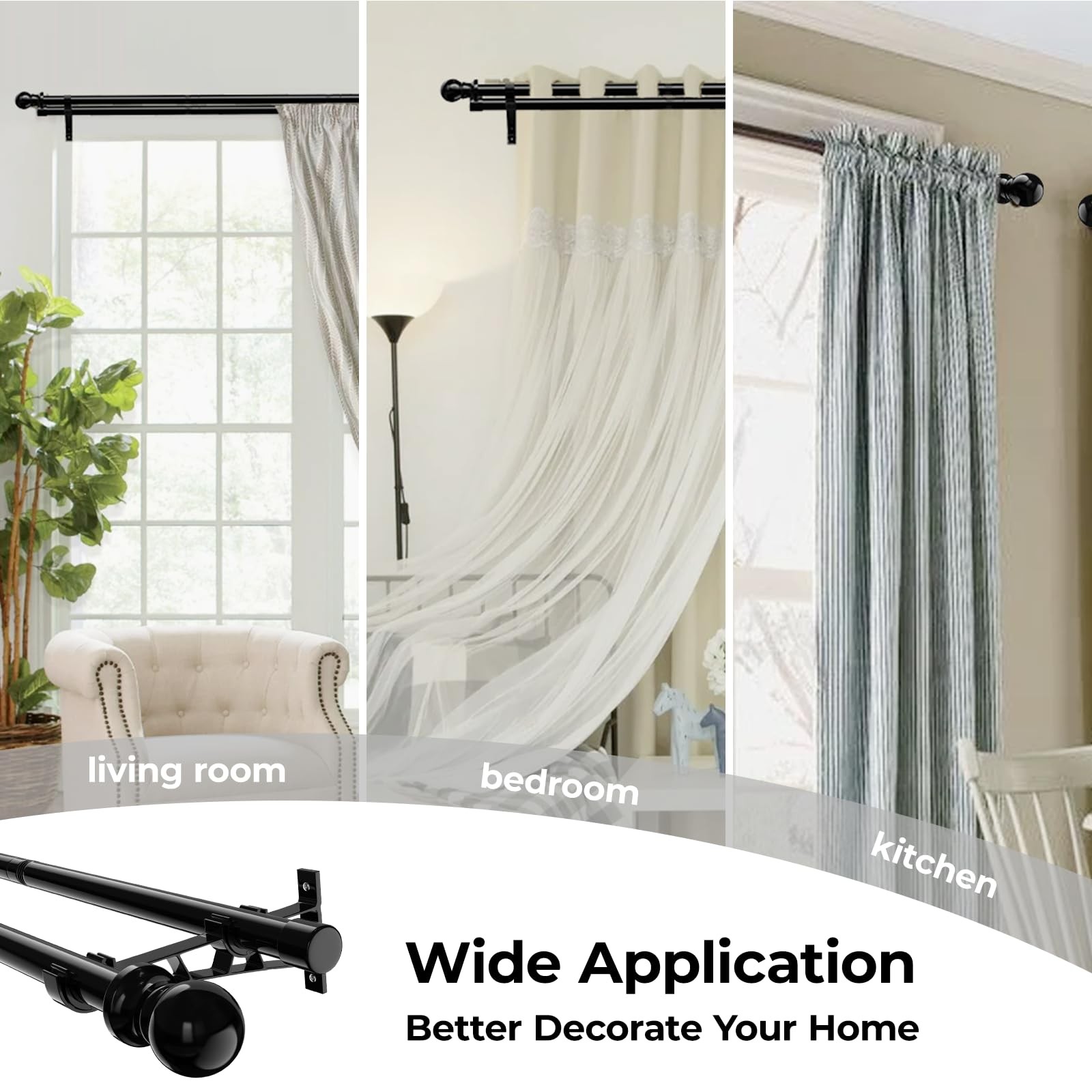 1 Inch Double Curtain Rods for Windows 28in-44in, Heavy Duty Decorative Drape…