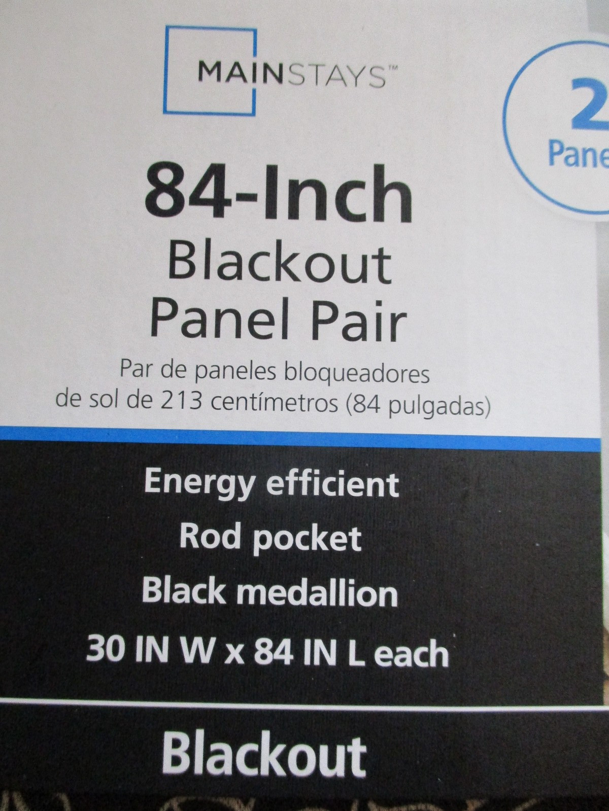 Mainstays Blackout 2 Panel Black Medallion Curtain 30″ W x 84″ L Rod Pocket RT