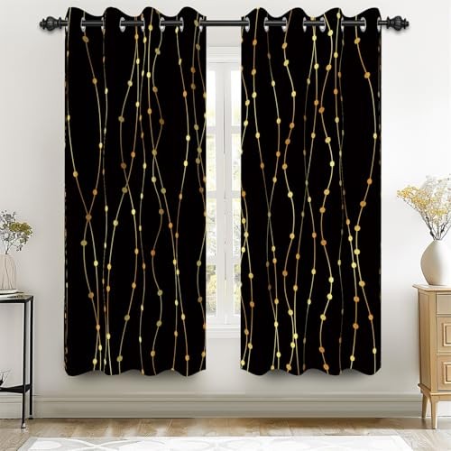 42 x 63 Inch Gold Wave Line Dots Blackout 42″W x 63″L (Pack of 2) Striped-5