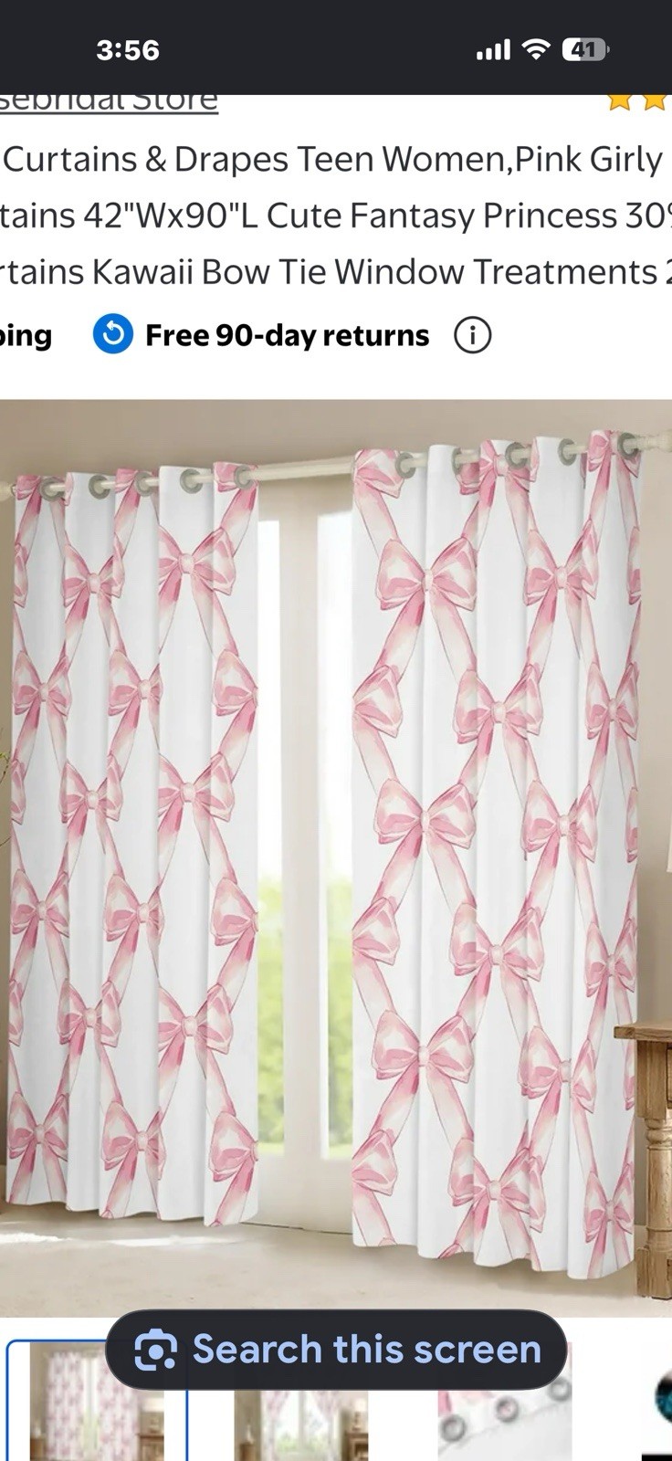 White Curtain Panels Pink Ribbon Bow Knot 44×39” Girly Cottage Set Of 2-