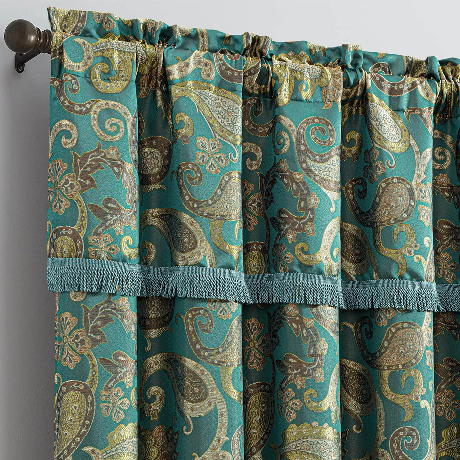 Chezmoi Collection Adelle 4-Piece Paisley Jacquard Embroidery Window Curtain Set