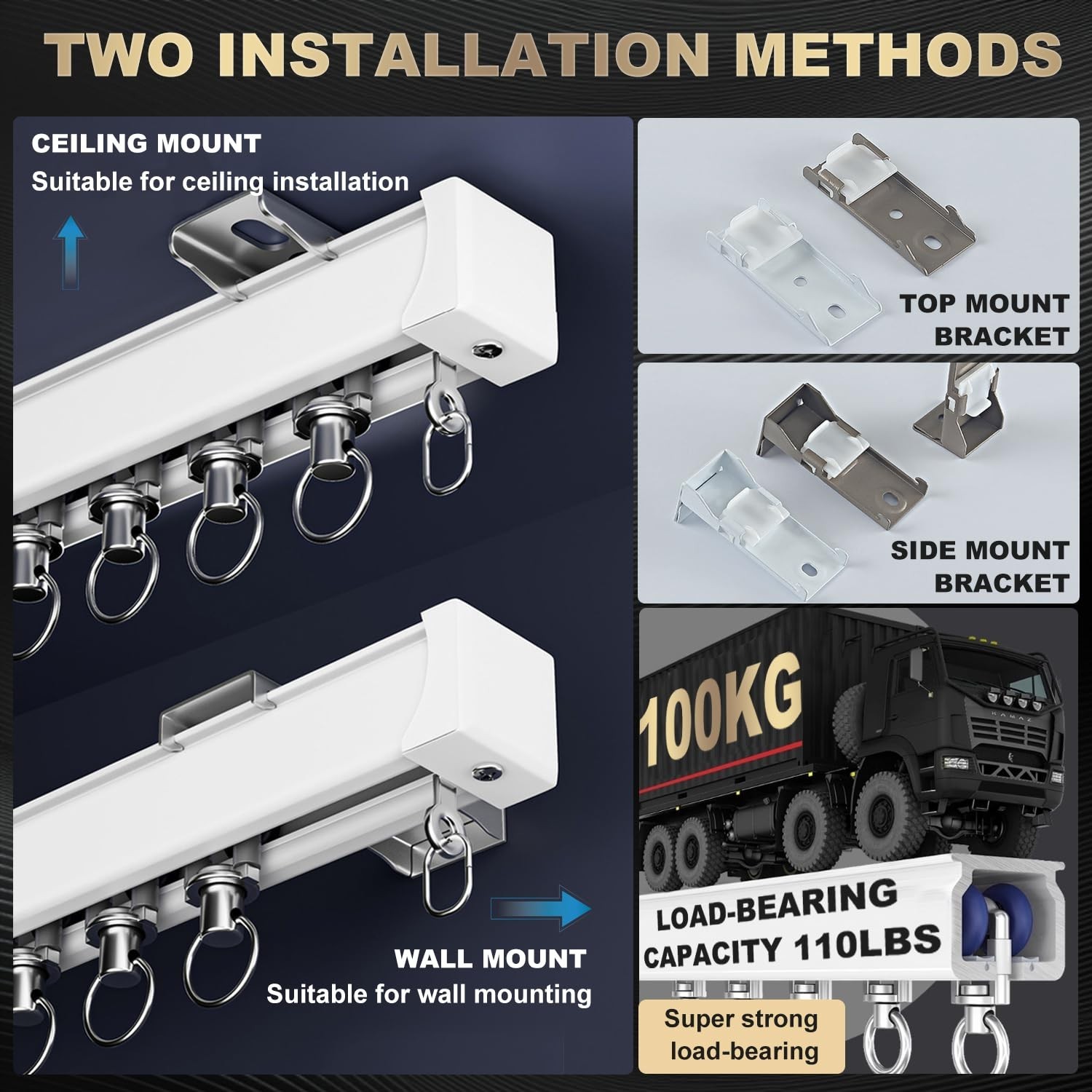 Ceiling Curtain Track Wall Mounted, Aluminum Heavy-Duty Sliding Rails for Win…