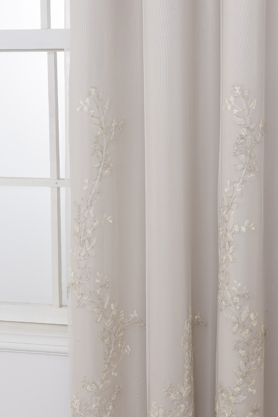 2 Panels 52x63inch Double Layer Curtains with Embroiered Sheer, Grommet Drapes