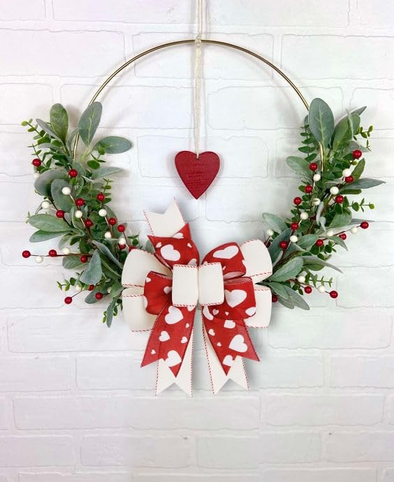 SIMISI RIBBON Burlap Wired Valentine Bow Red Bows with Heart Print for Wreath,