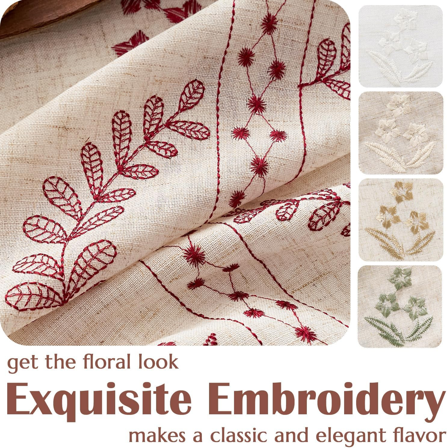 jinchan Belrose Linen Curtains for Bedroom Floral Curtains 63 Inch Length Linen