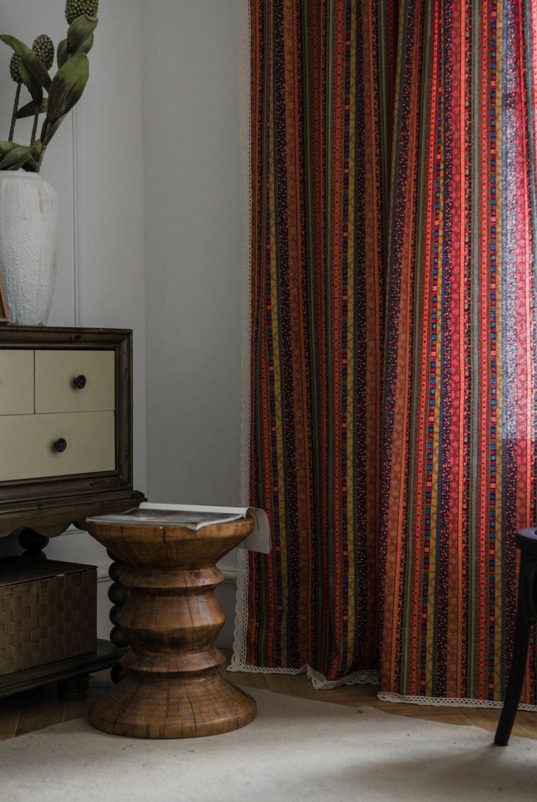 1 Panel Boho Curtain Set: Floral Linen Blend Window Drapes – Bedroom Decor