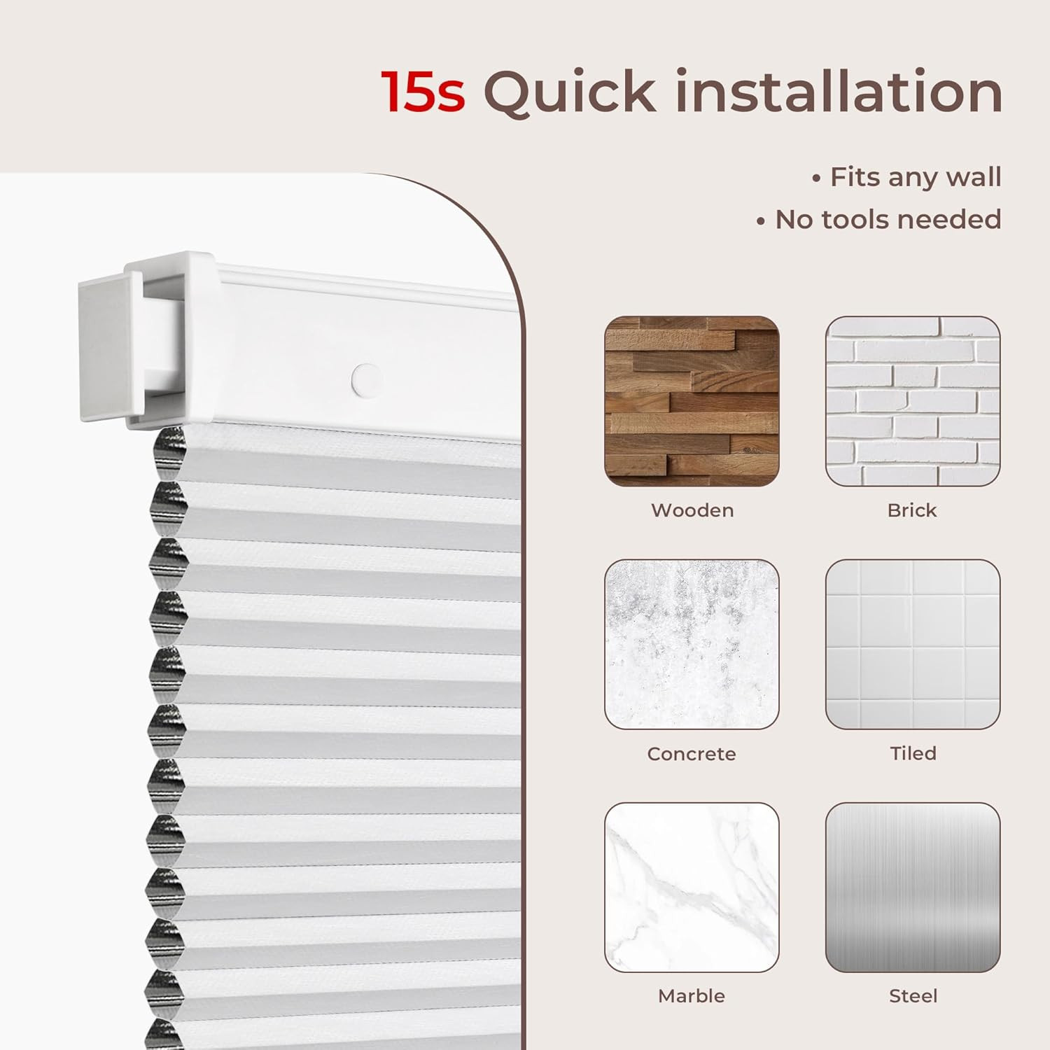 No Drill Blinds for Windows Blackout Cordless Cellular Shades Honeycomb Blinds P