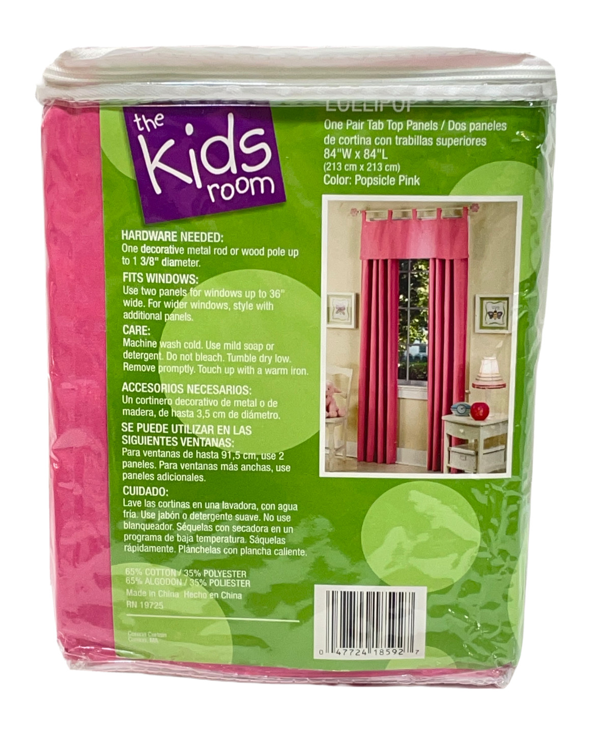 The Kids Room Lollipop Tab Top Panel Pair 84″ x 84″ Popsicle Pink Cotton Blend