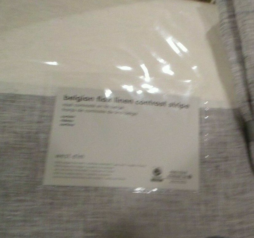 2 West Elm Belgian Linen Contrast Stripe Curtains drapes 48 108 white slate New