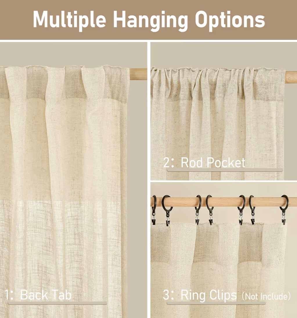 LAMIT Linen Window Curtains 2 Panels Beige Semi Sheer 30×25 Short Tier Set NEW