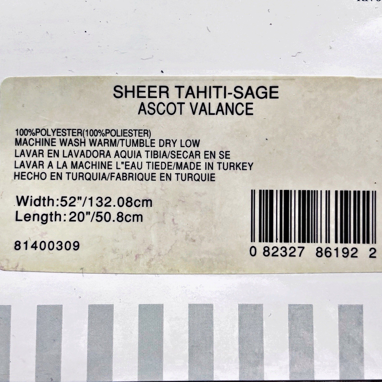 ONE Waverly Sheer VALANCE ASCOT ~ Tahiti Sage 52 x 20” Palm Trees New in Package