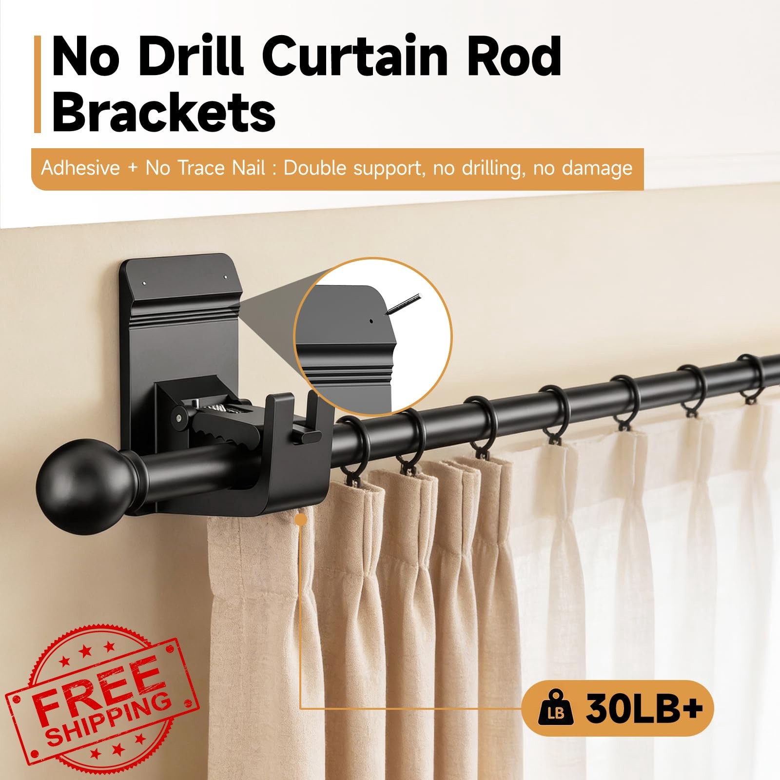 CTBOM Curtain Rod Brackets 4Pcs Black