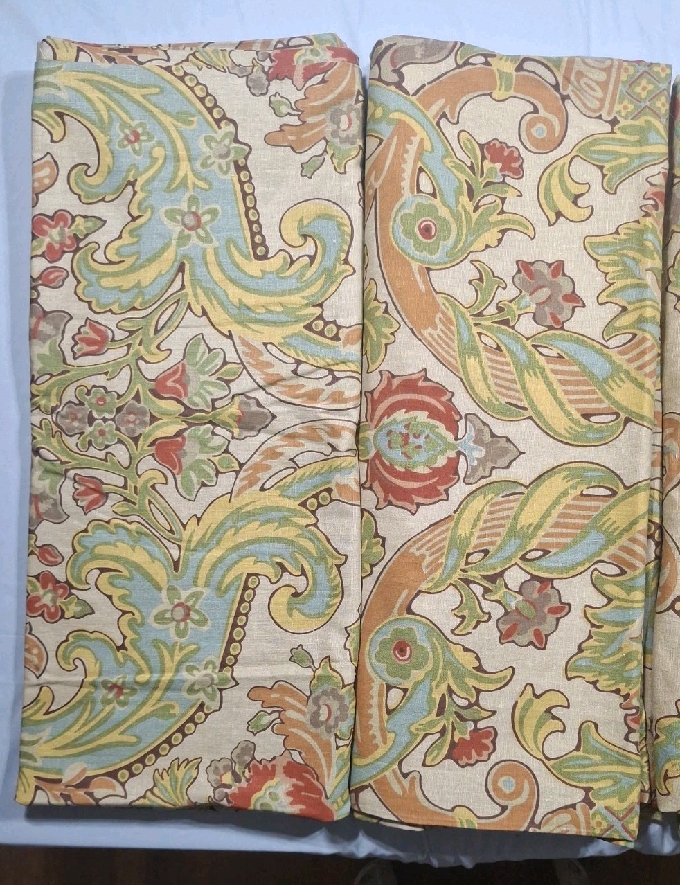 4) Pottery Barn 2010 Simone Tan Rust Paisley Linen Cotton Curtain Panels 50X84