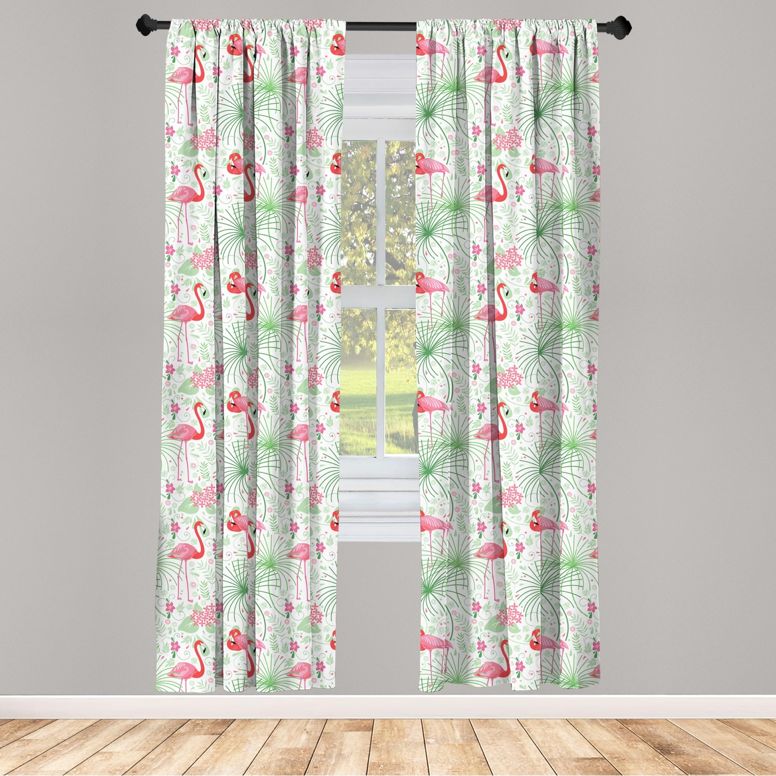 Nautical Window Curtains Floral Pattern Flamingo Botany Greenery Floral Romantic