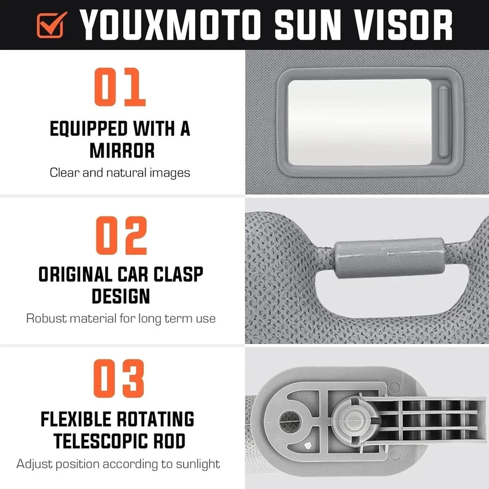 Gray Left Driver and Right Passenger Side Sun Visor, 1 Pair (Left+Right)