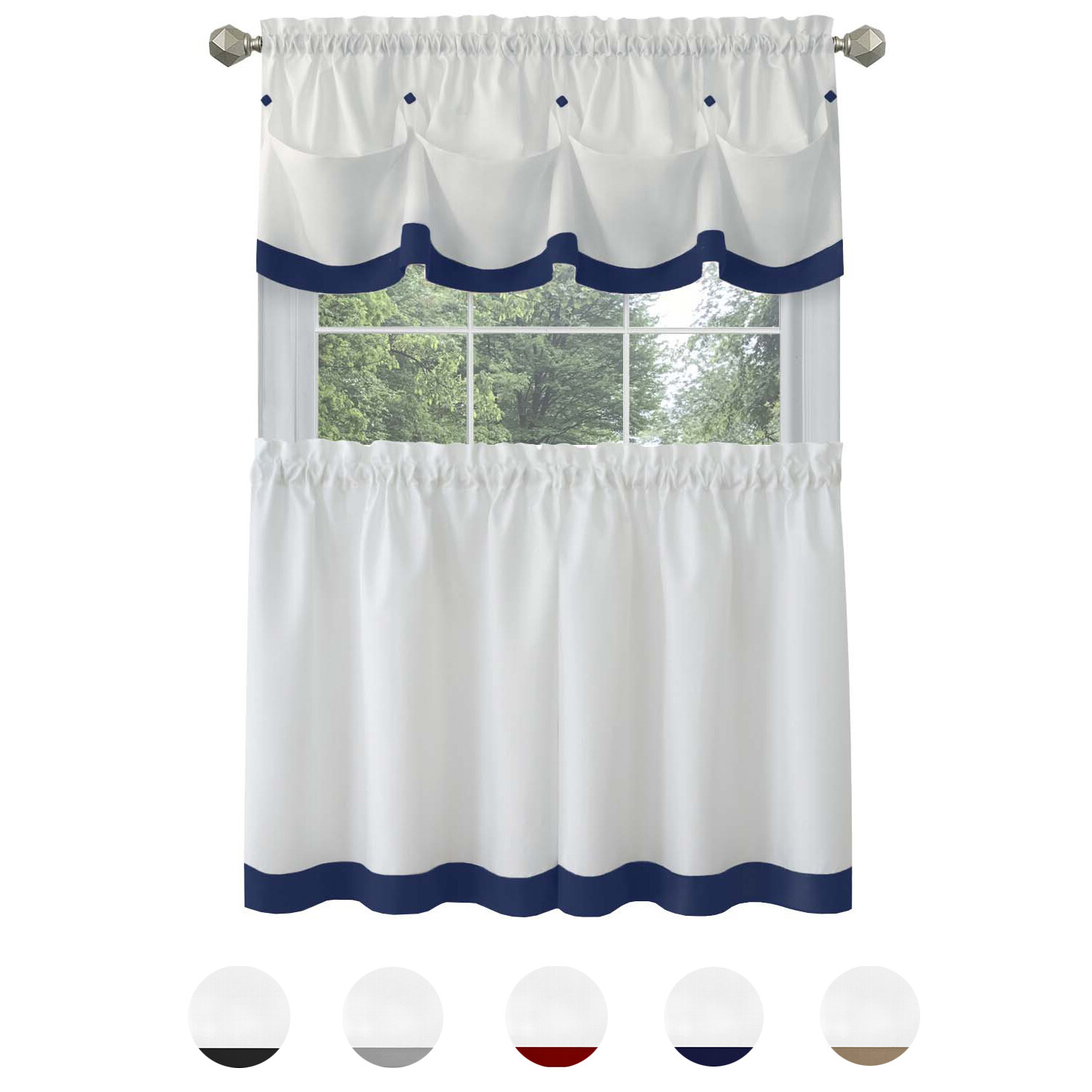 PowerSellerUSA Two-Tone Tier and Valance Kitchen Curtains Set, Valances for