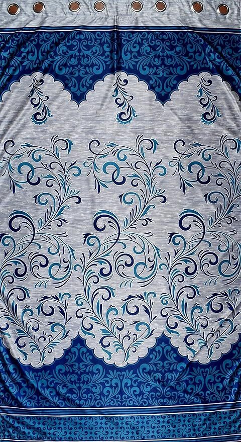2 Pieces Blue Classic Panel Polyester Door Curtains 5 7 9 Feet