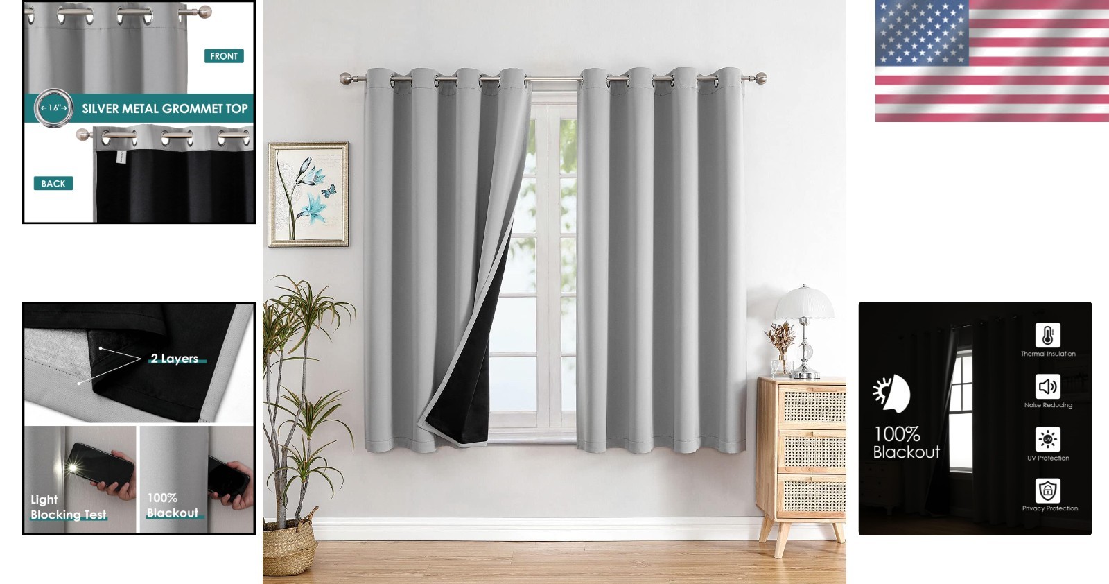 Energy Efficient Grommet Curtains 52×54 – Light Grey, 2 Pack