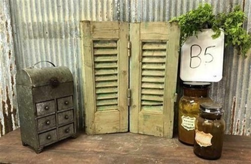 Small Green Antique Farmhouse Shutter, Wood Shutter, Architectural Salvage B5