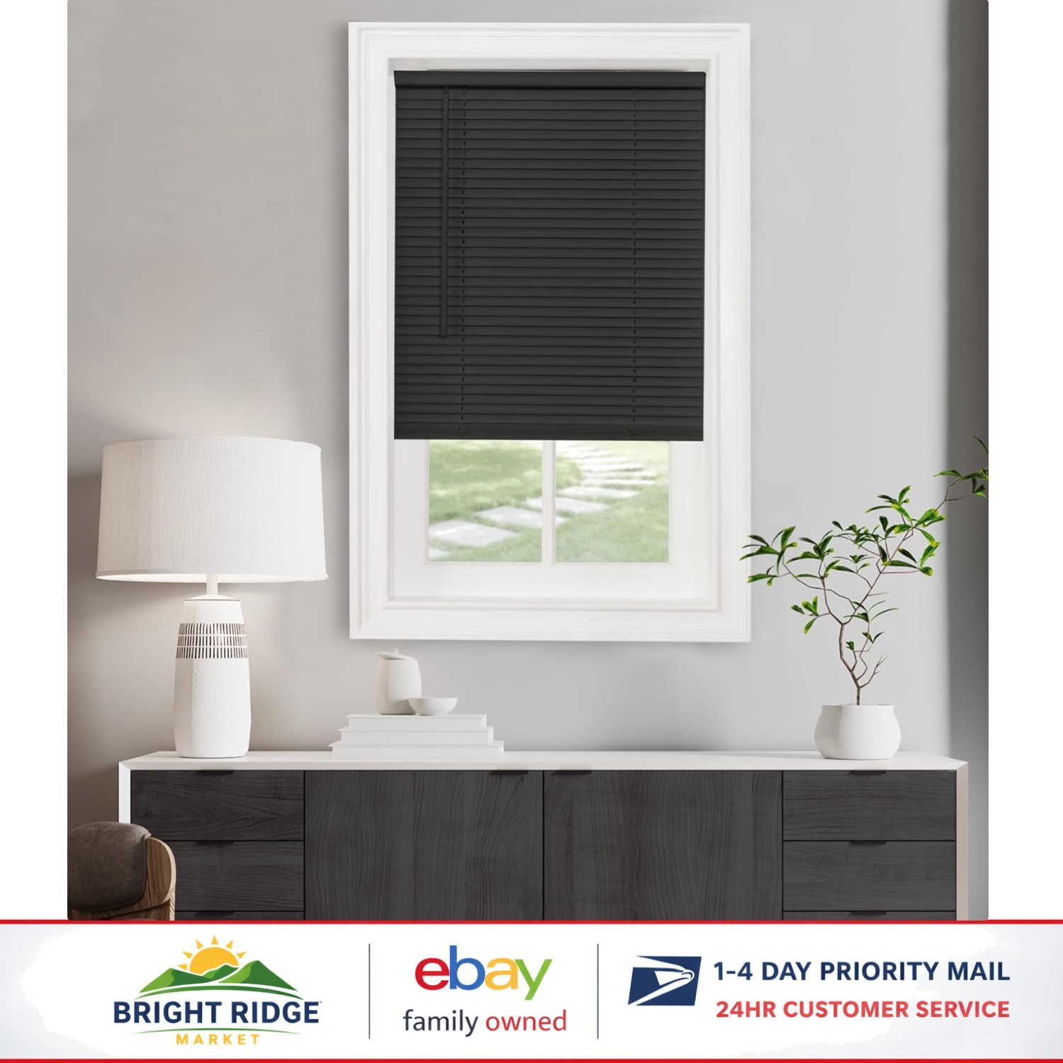 36×72 Black Cordless Window Blinds with Light Filtering and Wand Control